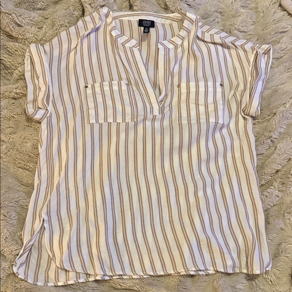 Jones New York Women's Beige and White Striped Blouse